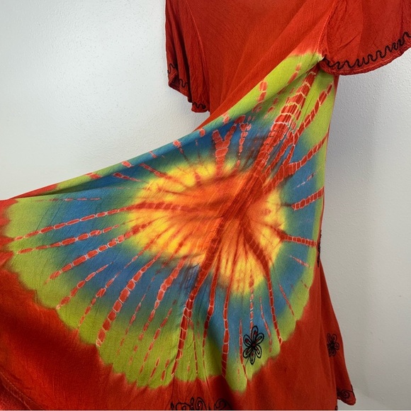 Vintage 90s Women's One Size Tie-Dye Bohemian Dress Dark Orange Hippie Festival - Picture 13 of 13